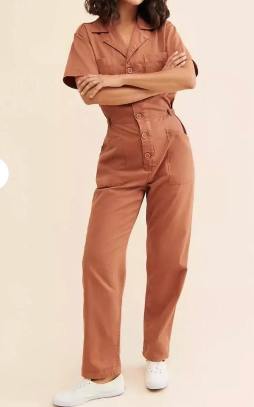 Pistola Grover Utility Button Up Cotton Denim Jumpsuit Clay- Small
